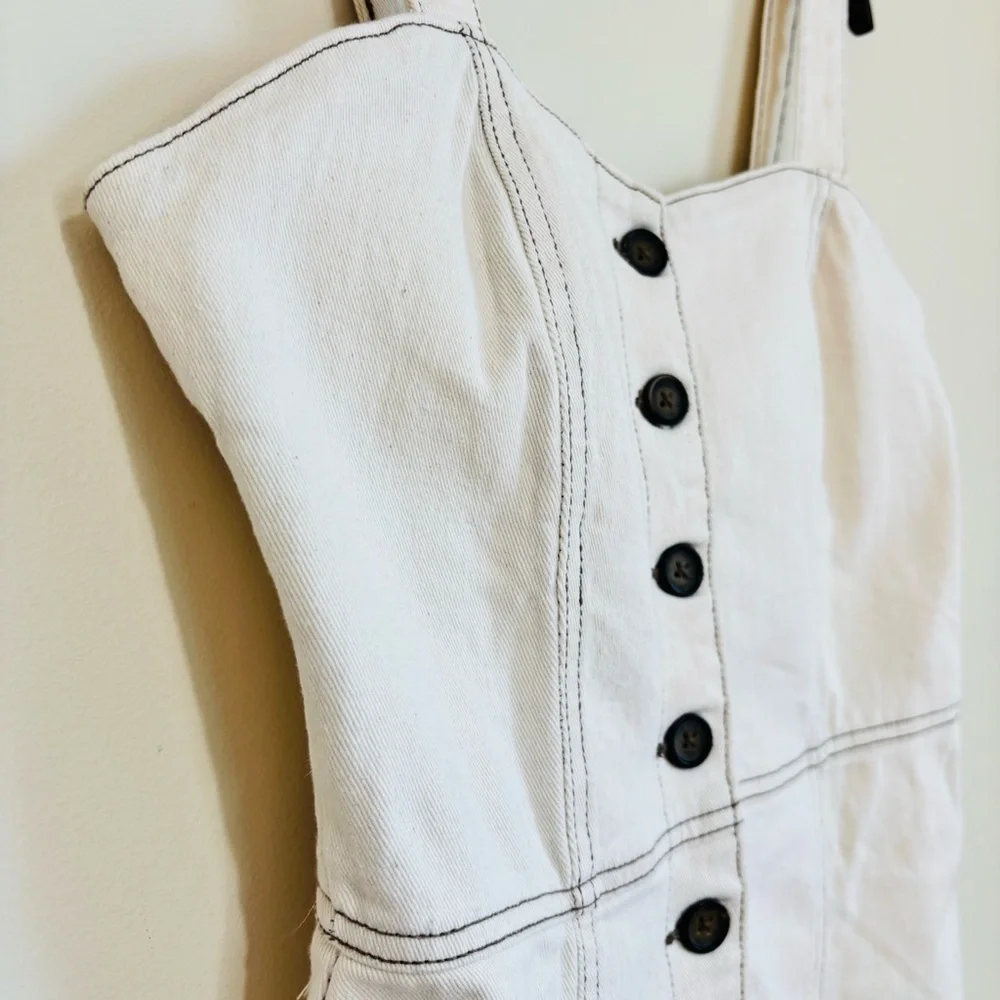 Zara Bodycon Overall Sleeveless corset Black Button Front Off White Denim Dress - Picture 7 of 16